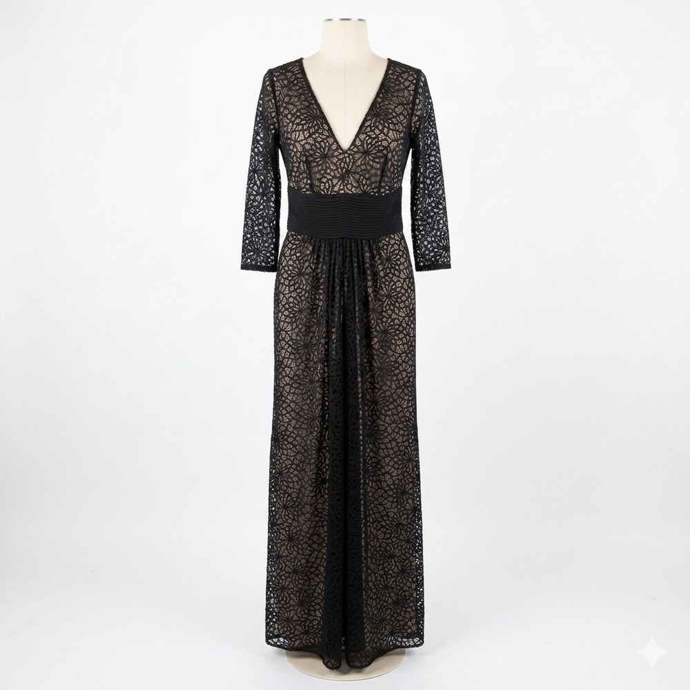 Pamella Roland Lace Evening Gown Size 10 Black Nude Formal Gala Red Carpet Dress